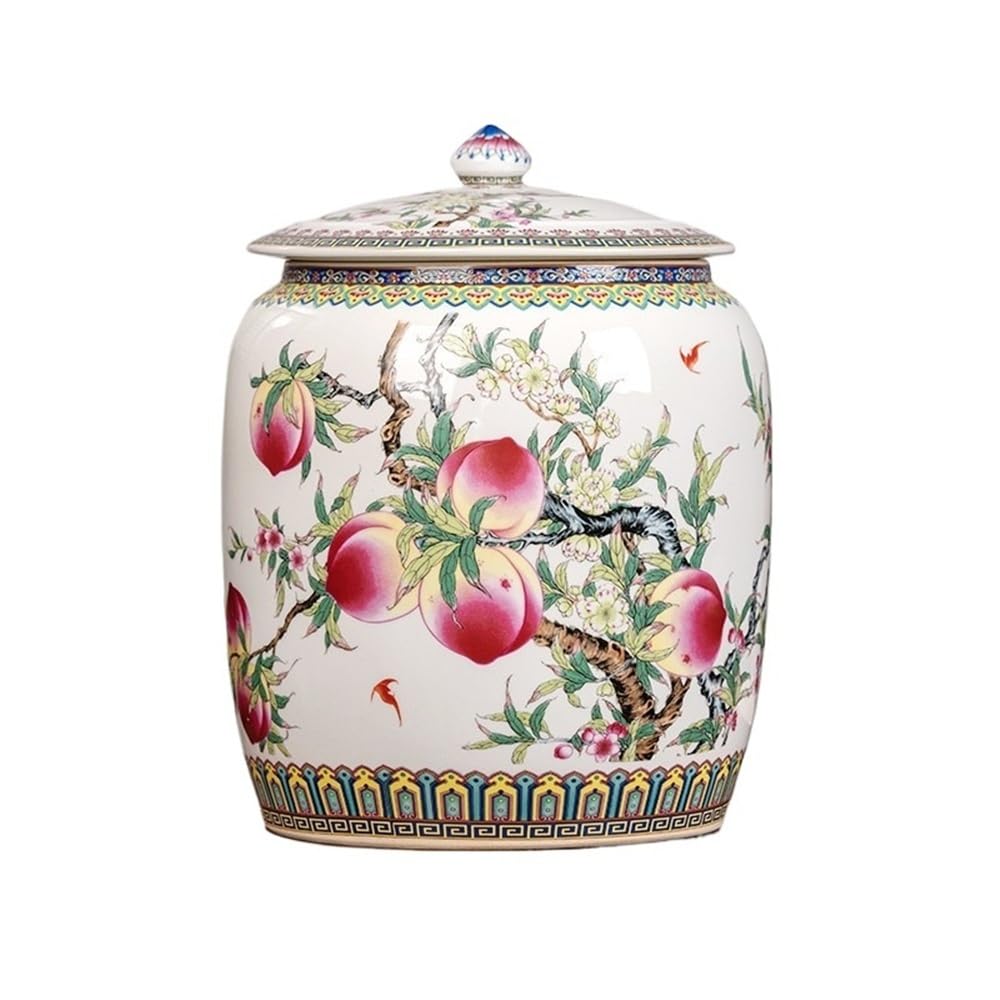 ENGENDER Tea Storage Jar Household Bulk Tea Storage Jars Ceramic Rice with Lids Sealed and Flour Barrels Grain(C)