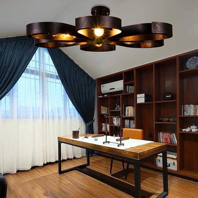 YiiNaio Vintage ijzeren kroonluchter hanglamp rustieke industriële loft metalen design lamp, antieke landhuisstijl eetkamer slaapkamer keuken woonkamer hanglamp 6 lampen E14 spotverlichting, lengte 60 cm photo 2