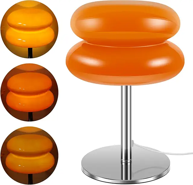 Mid Century Modern Egg Tart Table Lamp - 3 Color Dimmable Glass Bedside Lamp (Orange)