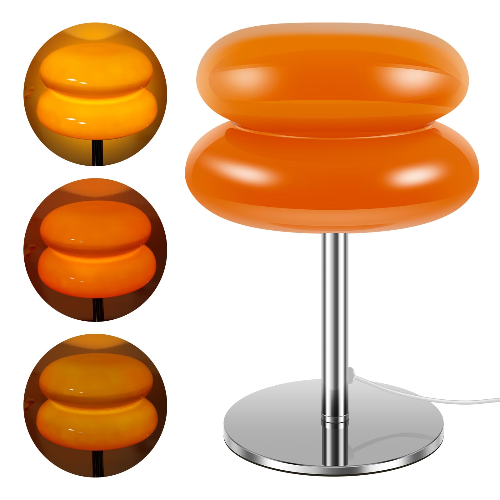 LYVQZPWLR LED Touch Bedside Table Lamp, Glass Bedside Table Lamp Egg Tart Design Orange 3 Color Modes
