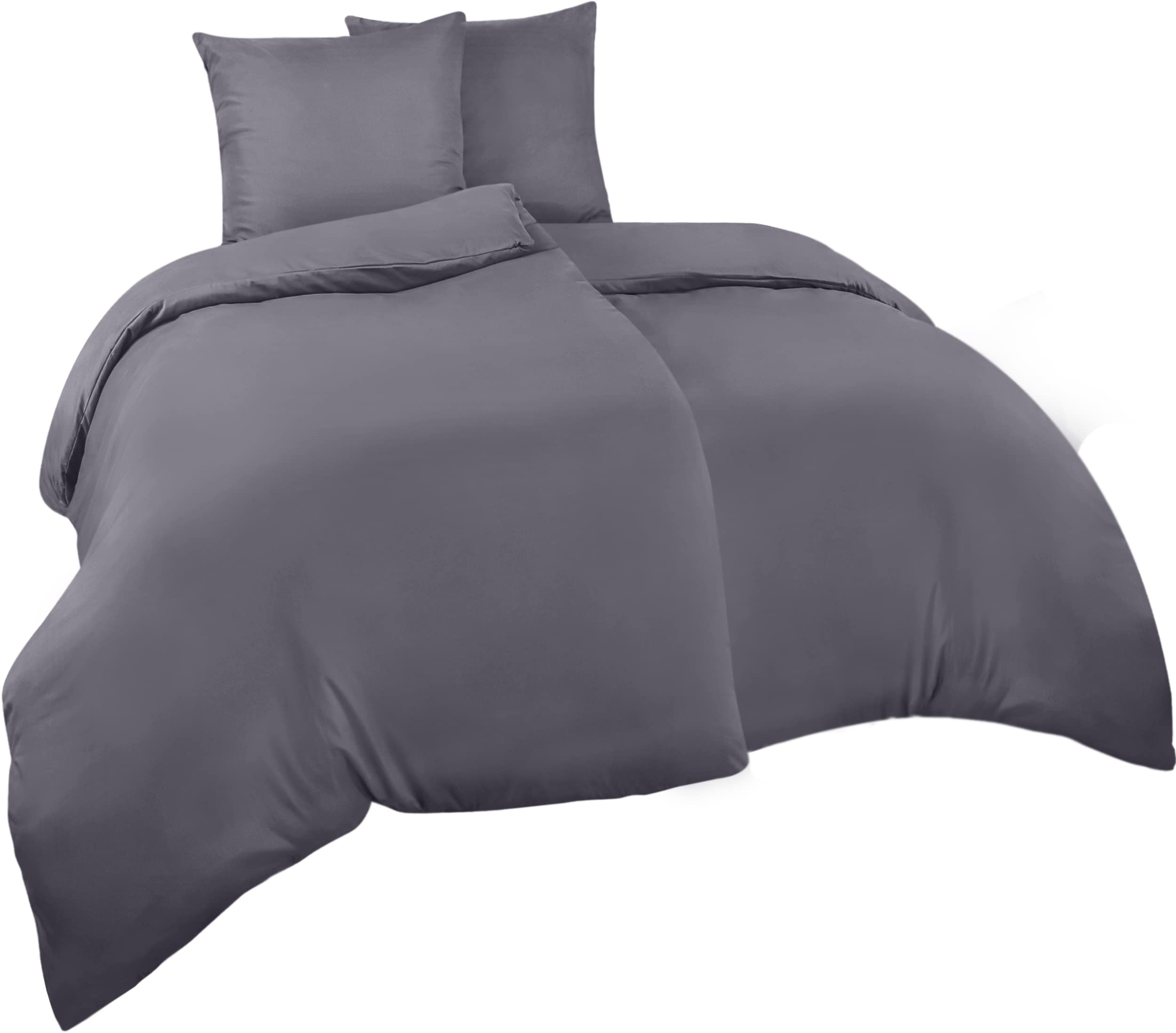 Utopia Bedding Copripiumino Una Piazza e Mezza - Microfibra Copripiumino 2 x 135x200cm + 2 x Federe 80x80cm - Grigio