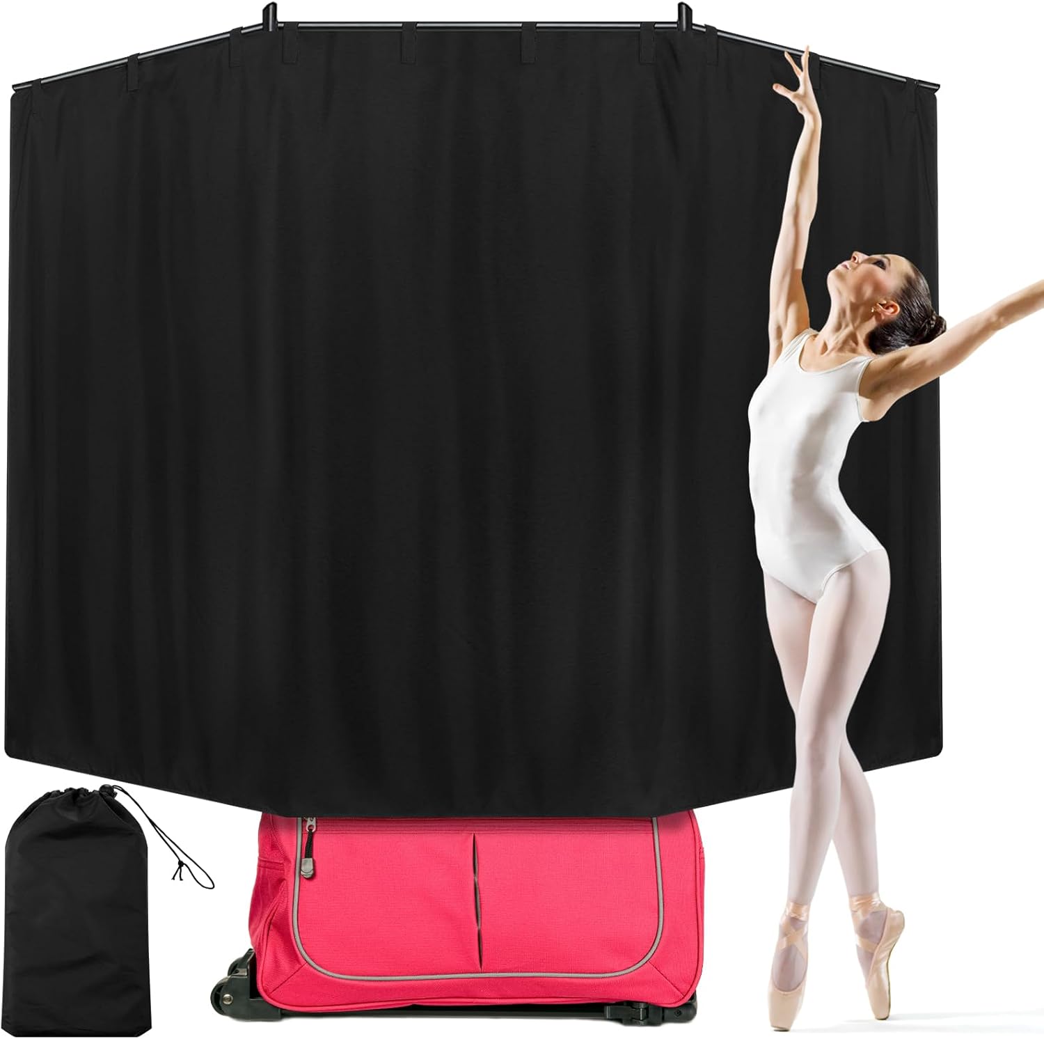 Expandable Privacy Curtain for Dance Bag Suitcase Portable Changing Room Curtain Without Bag and Rack Partition Screens for Dancer Backstage Accessories Camping Window(86.6 x 51 inch)