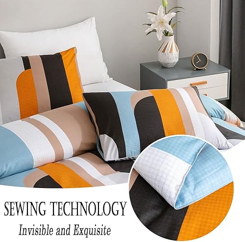 Miniatura 5 de Juego de edredón de 3 piezas con 1 edredón y 2 fundas de almohada, ligero, estilo bohemio, alternativo para todas las estaciones (naranja, Queen)
