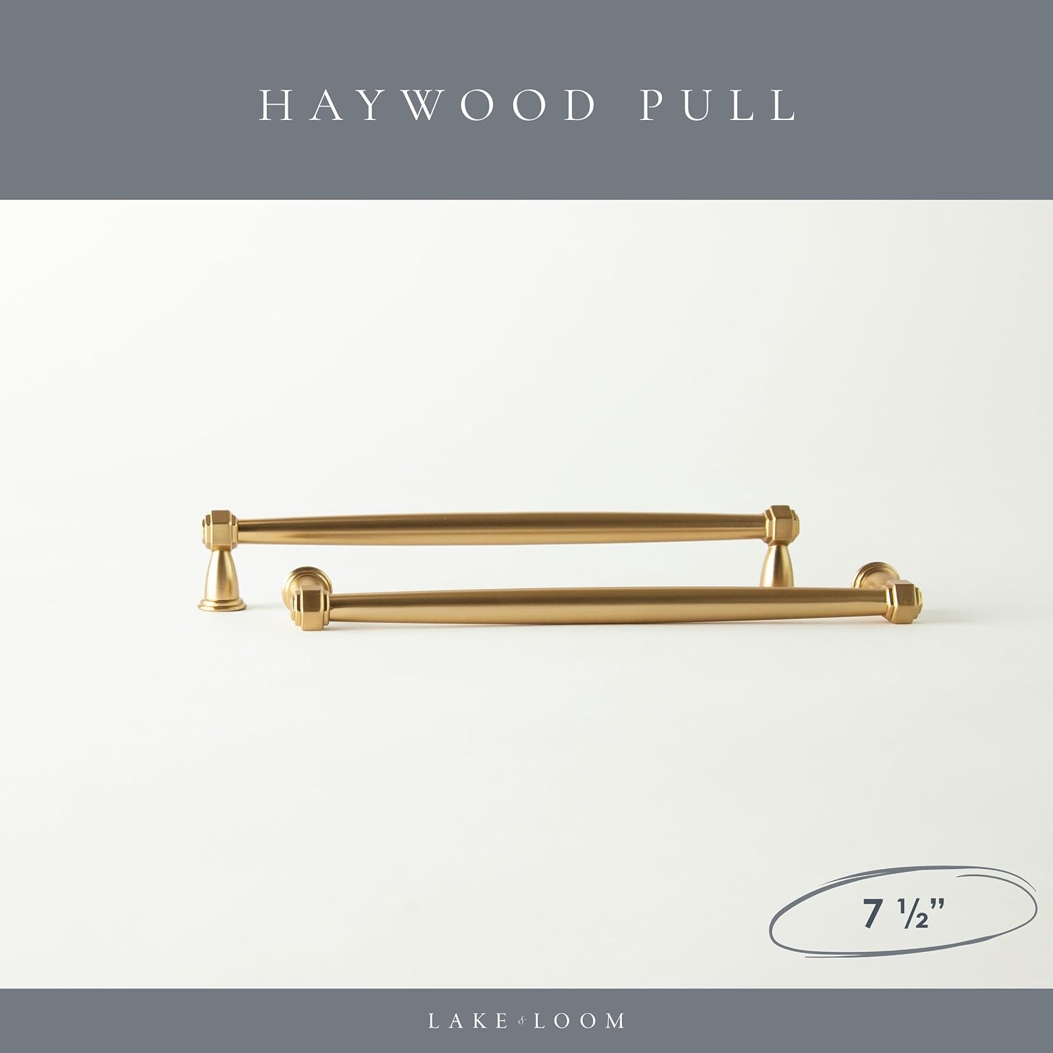 Lake & Loom 10-Pack Haywood Brushed Brass Cabinet Pulls – 7.5-Inch (192mm) Gold Handles, Solid Zinc Alloy, Kitchen, Bathroom, Dresser Drawers, Furniture Hardware