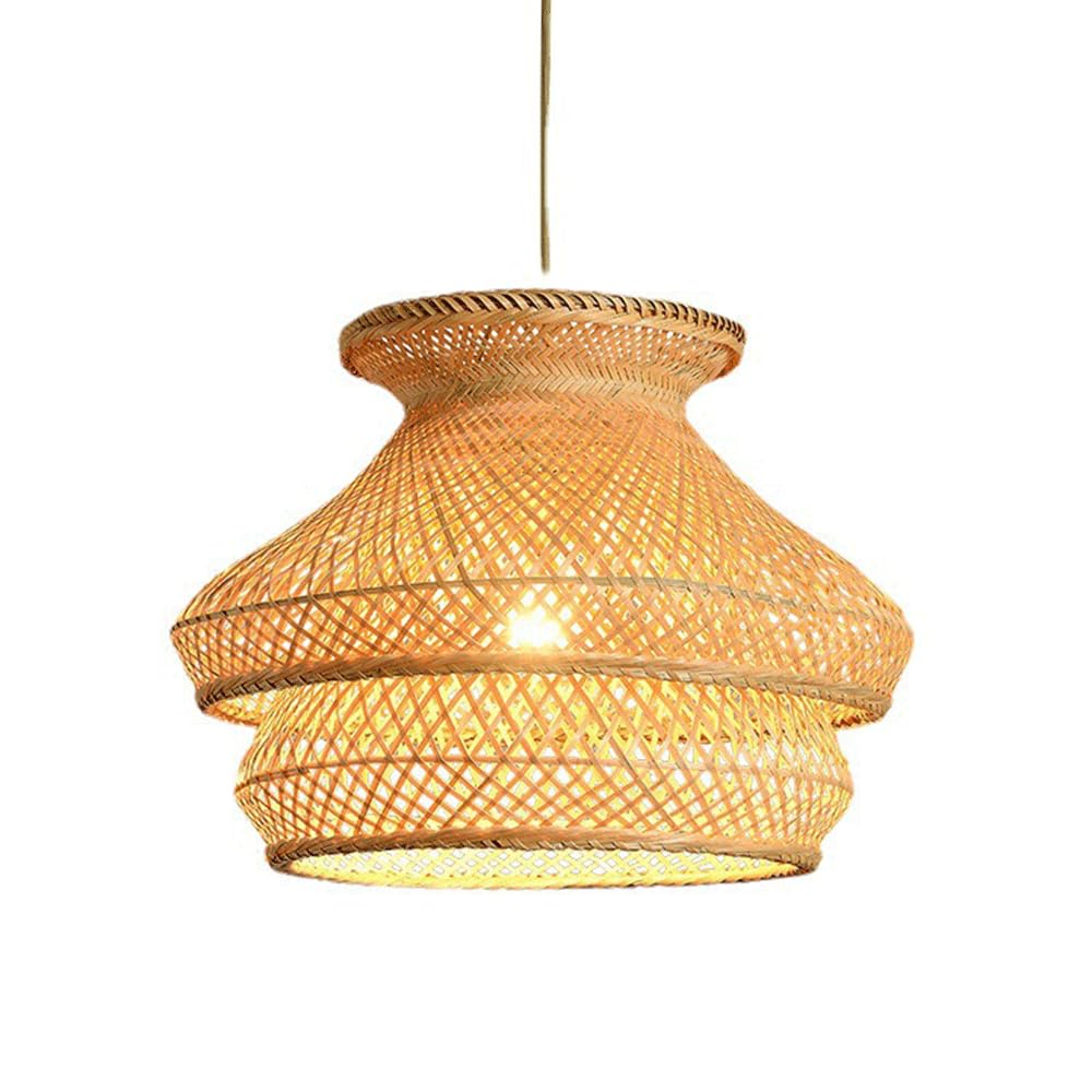 YNAHZAOK Chinese Style Dining Room Pendant Lamp Creative Bamboo-Woven Pendant Light with Adjustable Suspension Line Pastoral Style Bamboo Chandelier Light Fixture for Guesthouse Entryway Tea Room