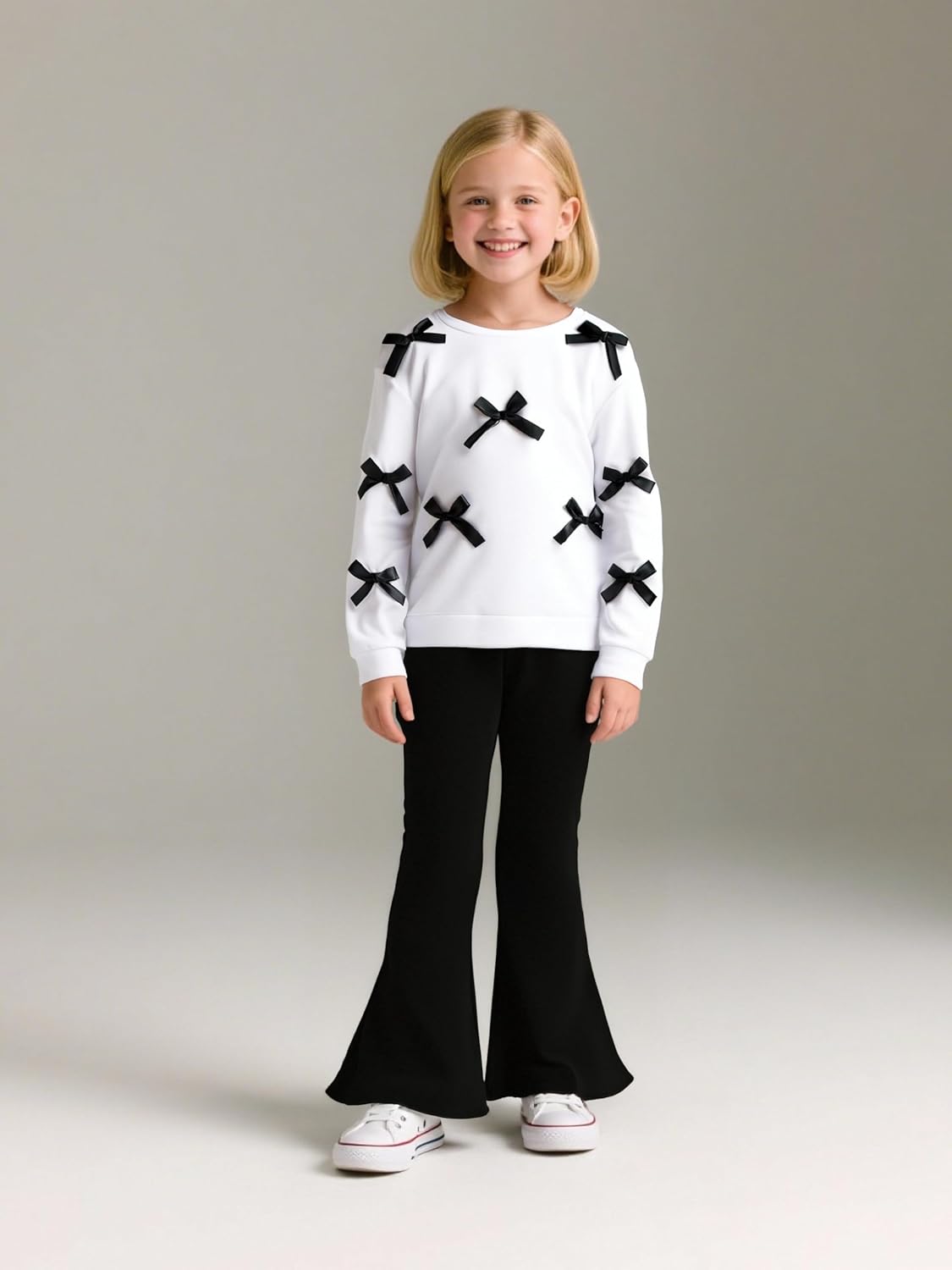 Girls 2 Piece Outfits Long Sleeve Butterfly Sweatshirt & Flared Pants Fall Clothing Set Size 7-12 Years 7-8 Years White image 2 of 8 B0F9YJDLQ5