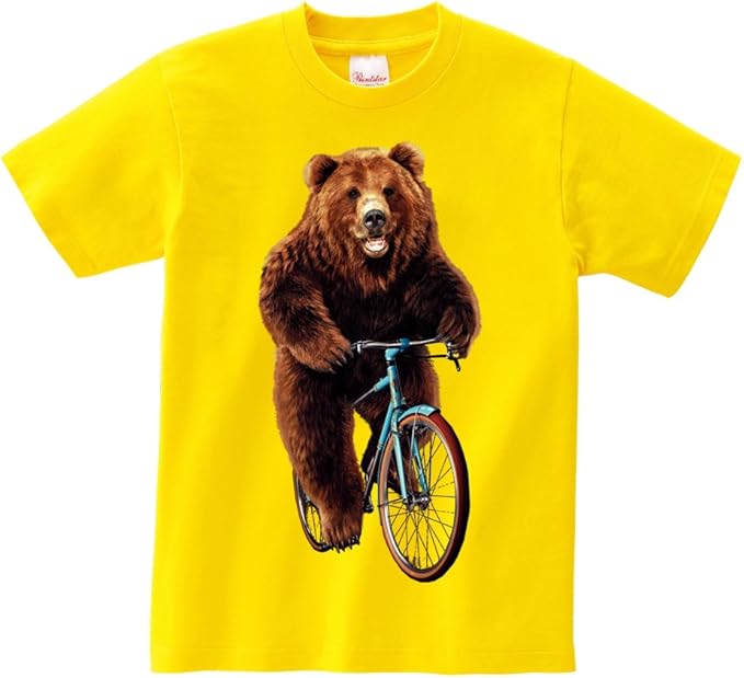 Amazon ノーブランド品 自転車にのる熊 クマ イエロー Xxlサイズメンズ半袖tシャツ オリジナルプリント 通販