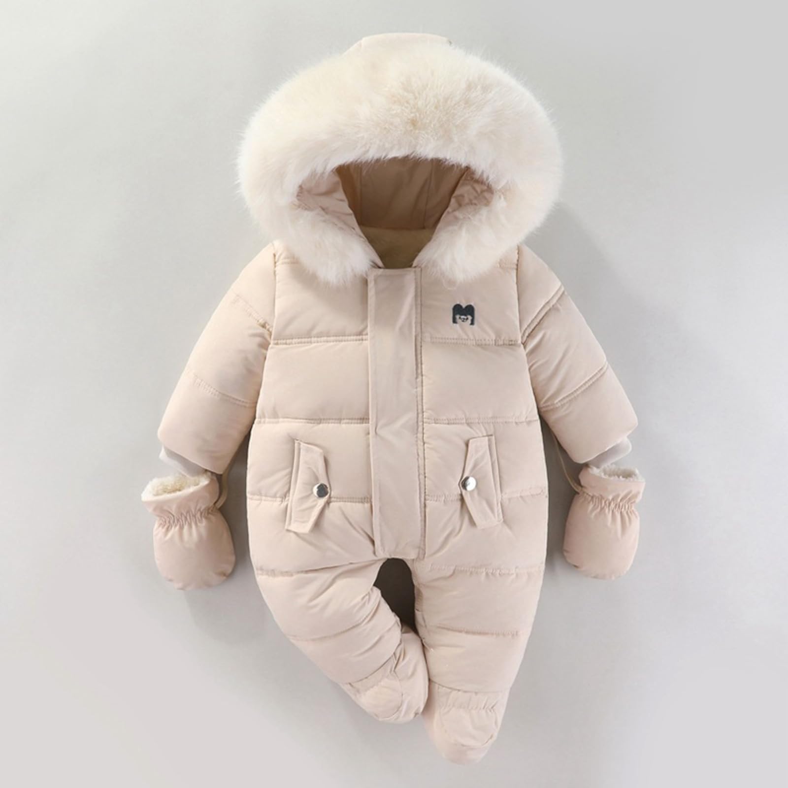 Winter Neugeborene Baby Kleidung Dicker Strampler Langarm Kapuze Overall mit abnehmbaren Handschuhen für 6-24 Monate