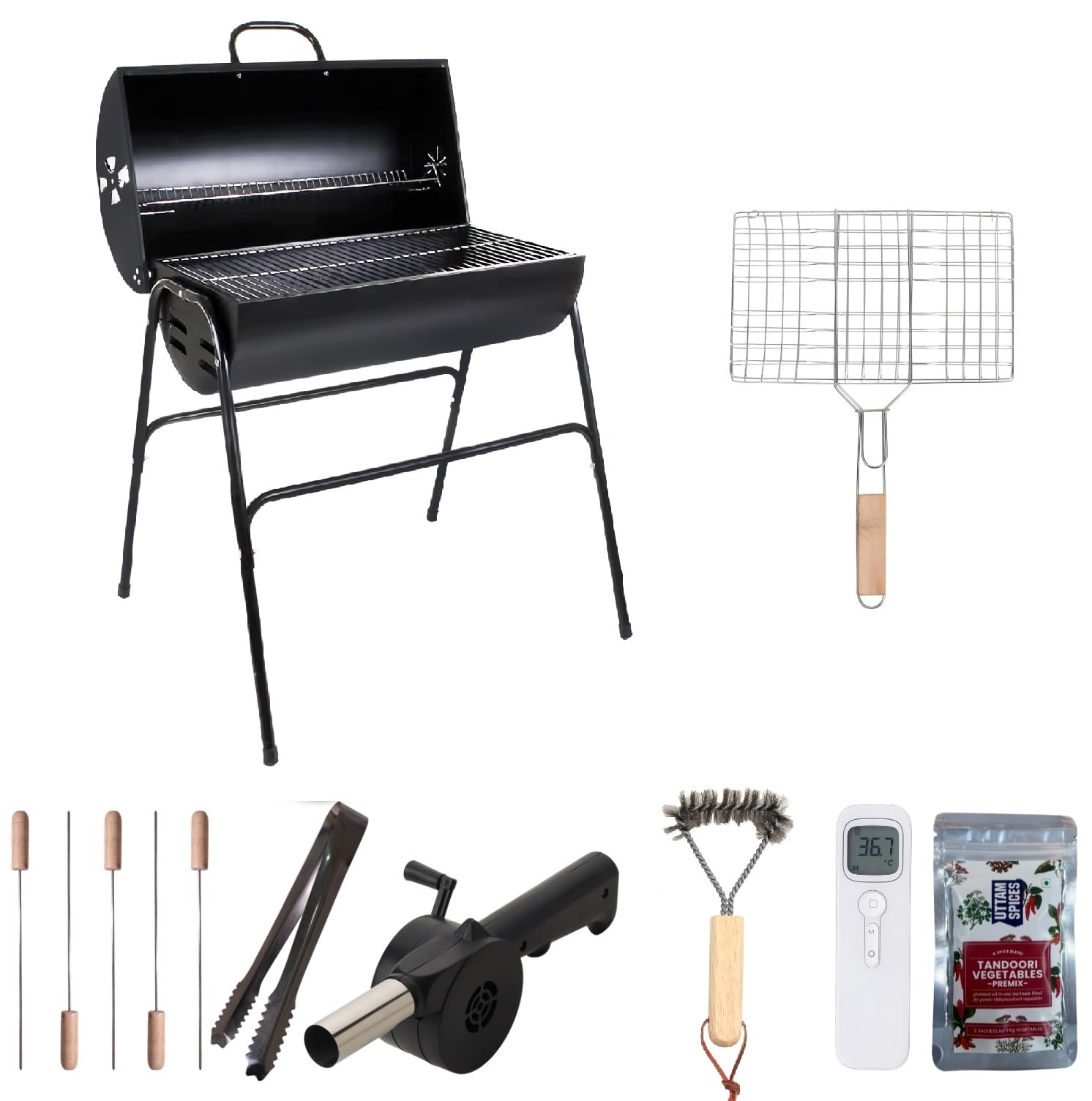 Peng Essentials GrillBeat Drum Barbeque Grill with Accessories for Home | Large Cooking Area, Additional Warming Rack | Barrel Style, Charcoal Griller BBQ with Set of 10 Premium Accessories (B0B2LLTFWN) Amazon Price History, Amazon Price Tracker