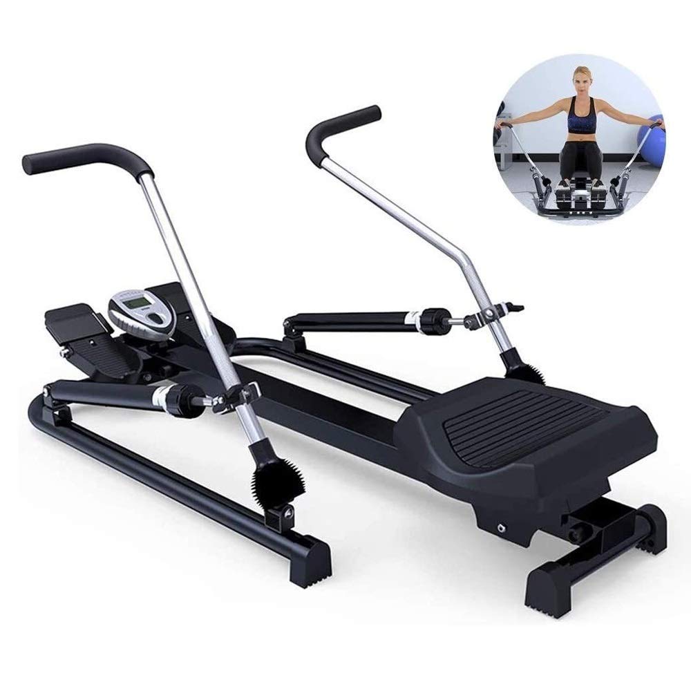 Rowing Machine Air Resistance Rower Silent 6 Levels Adjustable Resistance LCD Monitor Cardio Workout Indoor