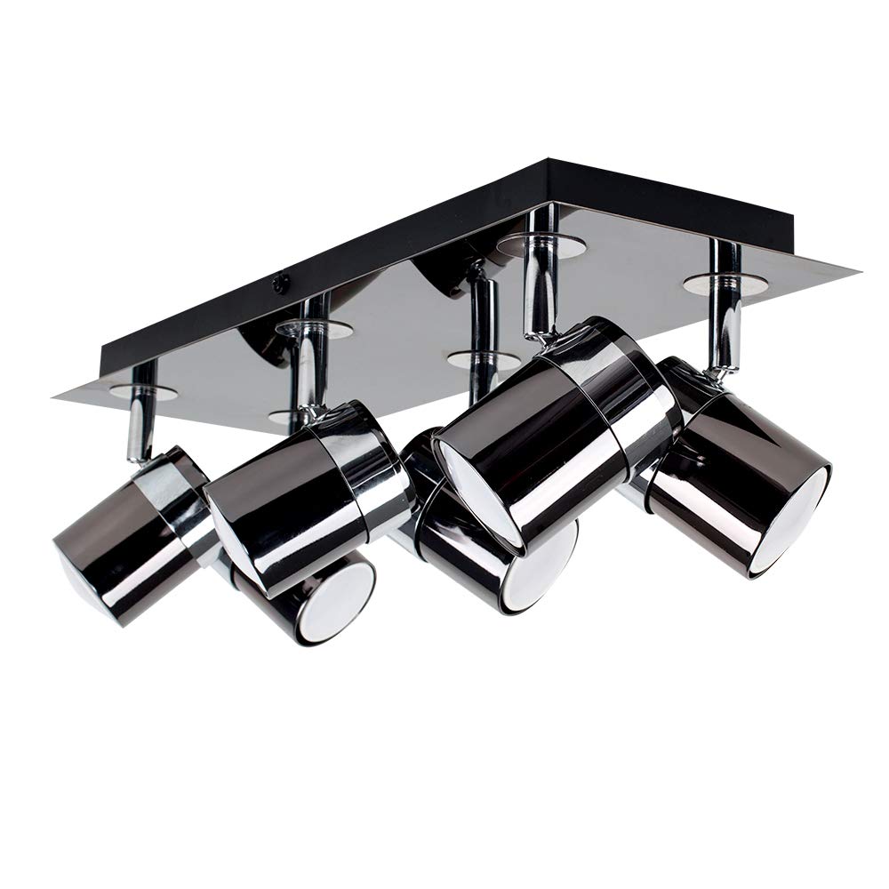 Minisun Black Chrome | Modern Rectangular 6 Way Adjustable Ceiling Spotlight In A Finish - Complete 5W Gu10 Led Bulbs [6500K Cool White] | Ceiling Lights & Home Improvements Essential | Mains Wired