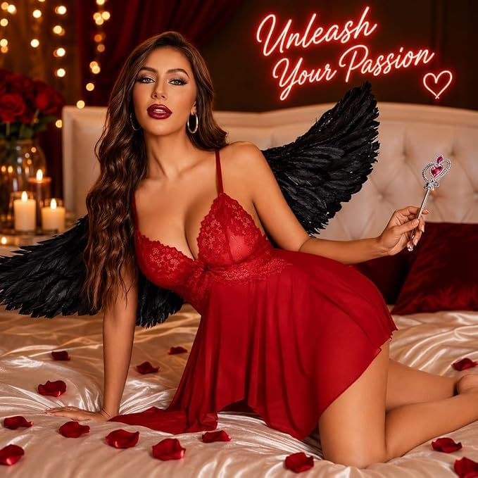 Image of KAIDAA Lingerie for Women | Sexy Hot Lace Babydoll Nightwear Set with Panty | Honeymoon Lingerie Set | First Night Dress for Women | Romantic Bridal Sleepwear (Fits 24-38 Size)