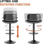 Youhauchair Bar Ensemble de tabourets 2, PU Tabourets de comptoir en cuir avec dos, Chaises pivotantes réglables en hauteur, Tabouret moderne de cuisine sans bras, Noir