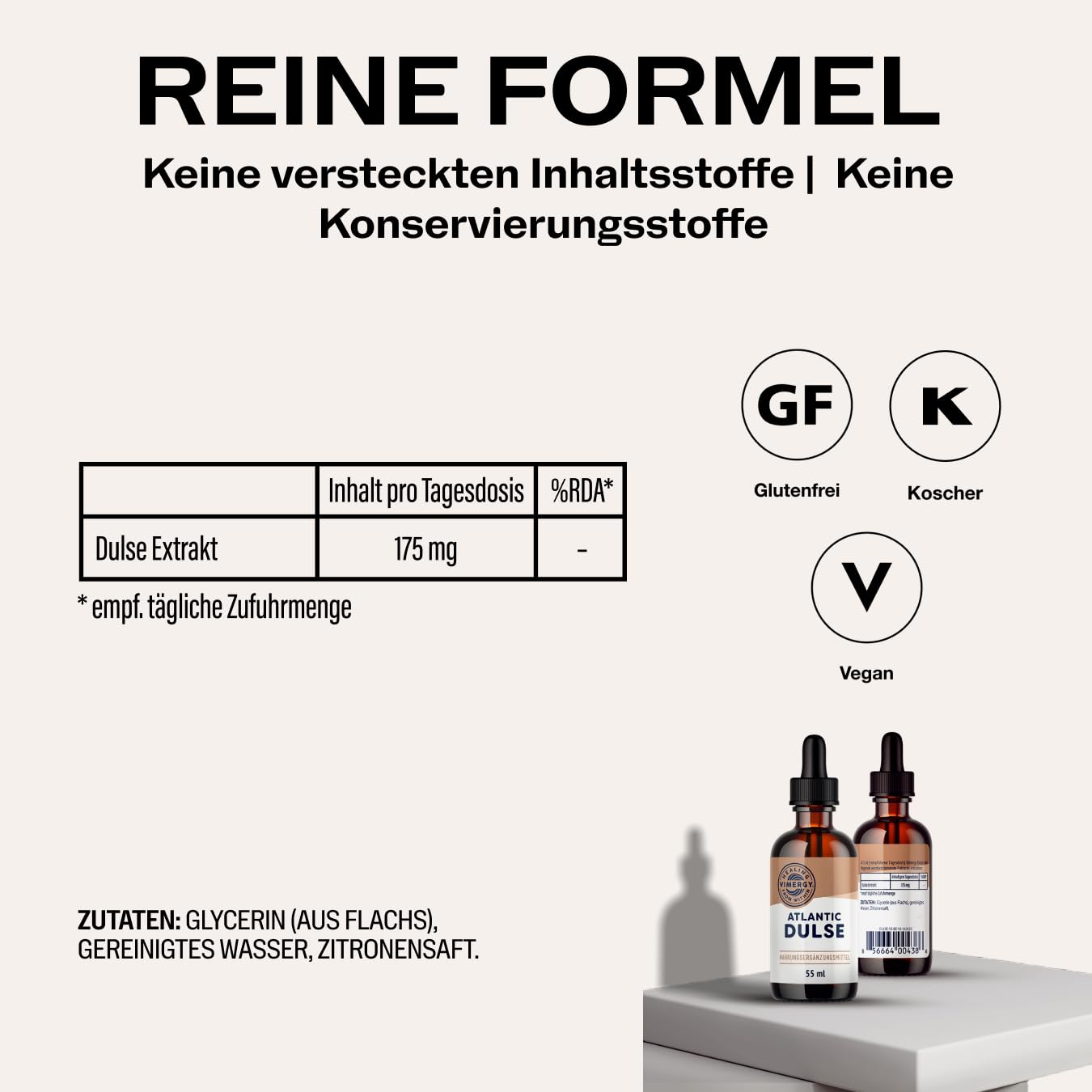Vimergy Atlantic Dulse – Nahrungsergänzung aus Lappentang – Atlantic Dulse Tropfen auf Glycerinbasis – Rezeptur ohne Zucker oder Bindemittel – Gentechnik- und Glutenfrei (55 ml)