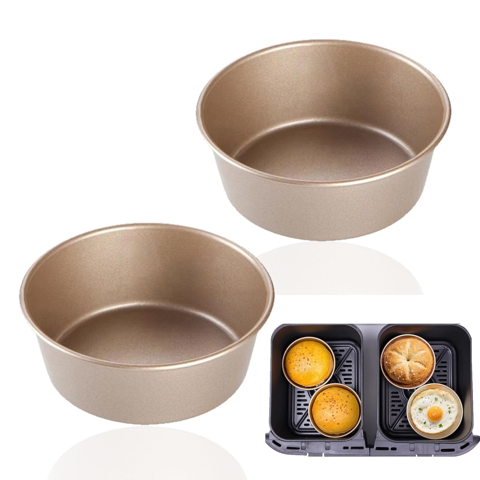 Air Fryer Egg Moulds Non-Stick,ESYFOR 2 Pcs Ramekins for Air Fryer 4.5 inch Mini Round Carbon Steel Food Grade Baking Moulds Reusable Baking Tray for Fried Egg Muffin Sandwiches
