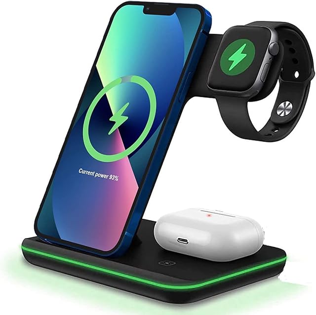 FDGAO Wireless Charger 15W Fast Wireless Charging Stand 3 IN 1 Charger Station for Apple Watch 8/7/6/SE/5/4/3/2;AirPods Pro/2;iPhone 11 12 13 14 Pro max/XR/XS/X/8 Plus;Samsung Galaxy S21/S20/Note 20