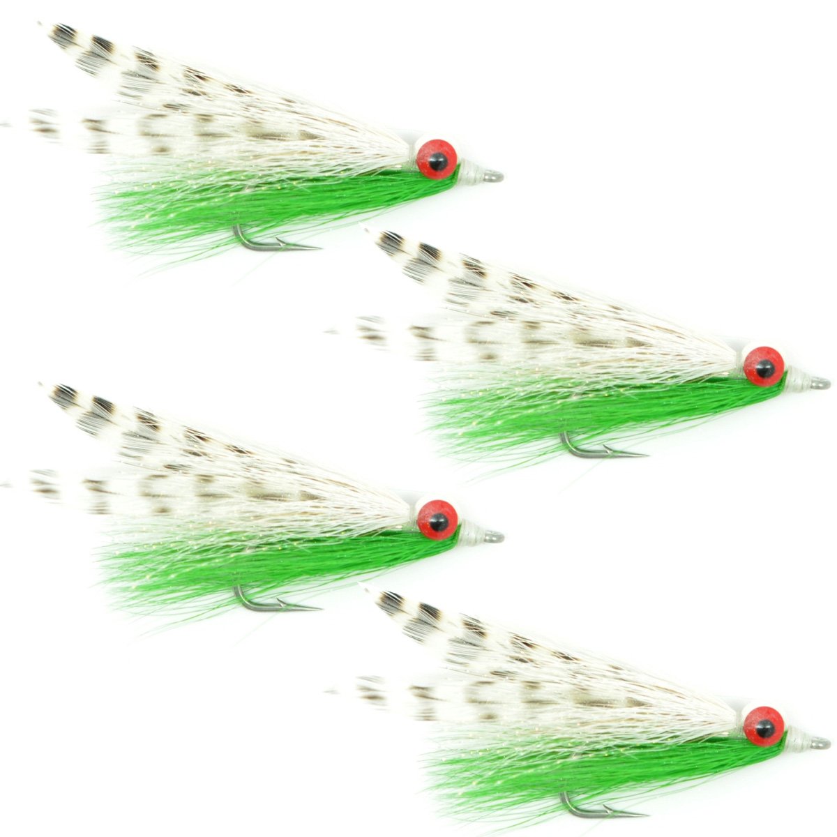 The Fly Fishing Place Clouceiver Lefty's Deceiver - Clouser Minnow Hybrid Fly Fishing Flies - 4 Saltwater and Bass Flies - Green/White - Hook Size 1/0
