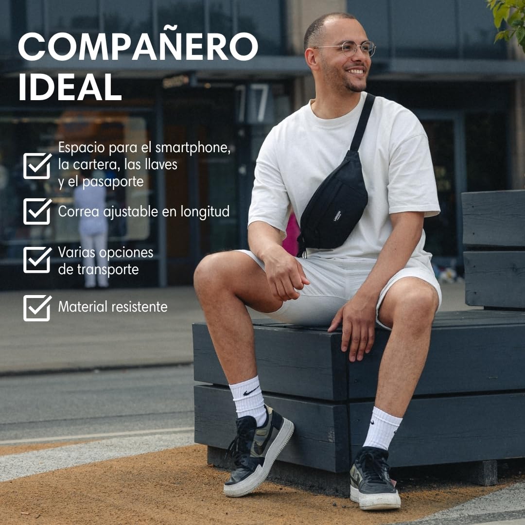 Larkson Riñonera Mujer y Hombre Gris - Ole - Bolsa en Bandolera para Festivales, Viajes y Deportes - Pequeña Bolsa de Cintura - Repelente al Agua