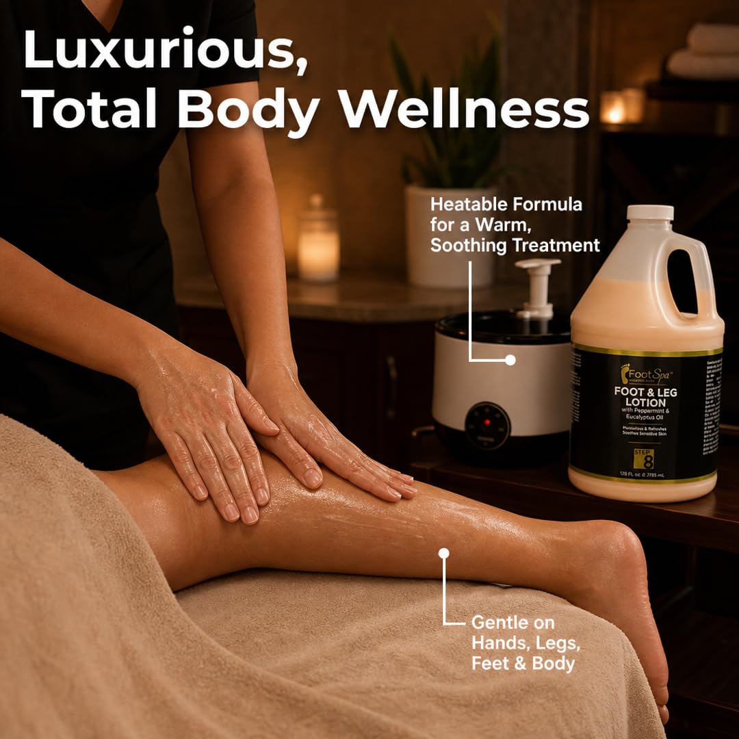 FootSpa Therapeutic Foot & Leg Massage Lotion, Peppermint & Eucalyptus, 128 Oz