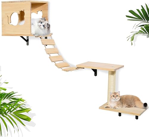 Estantes de pared para gatos, estantes para pared, muebles de pared para gatos, 1 casa de condominios para gatos, 2 estantes de pared para gatos, 1