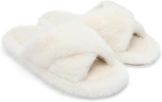 Chantomoo Womens Slippers Memory Foam Fuzzy Cross Band Faux Fur Slippers for Women Gift