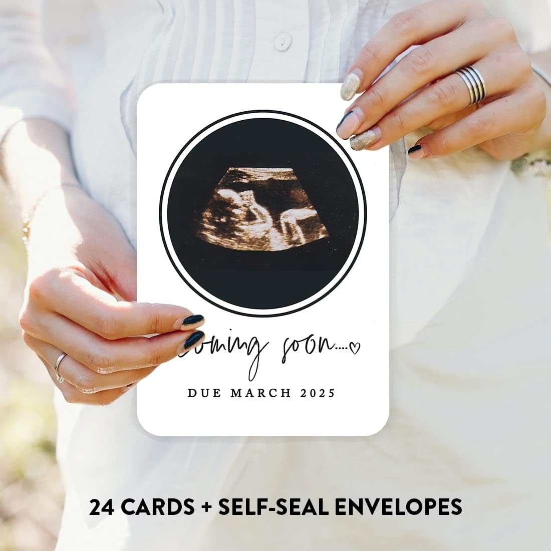 Andaz Press Personalized Pregnancy Announcement Card With Envelopes, Coming Soon Baby Announcement Card, Photo Pregnancy Announcements For Family, Baby Announcement Cards For Family 24 Pack 5x7