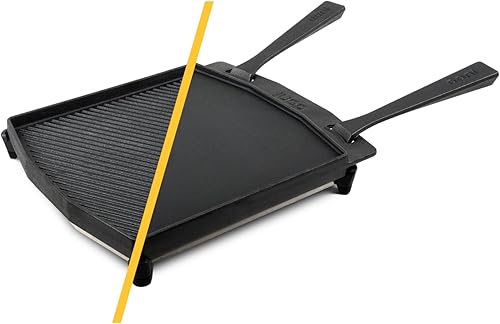 Miniatura 2 de ooni Plato Grizzler de hierro fundido de doble cara, plancha reversible de 13.6 x 12.5 pulgadas con mango extraíble y salvamanteles de acero
