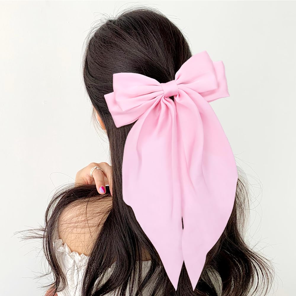 Cinaci 4 Pieces Large Big Oversized Satin Hair Bows with Long Tail French Barrettes Hair Clips Accessories for Women Girls Teens - Image 4
