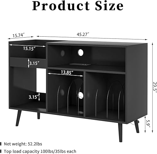 Miniatura 2 de Mid-Century - Soporte para tocadiscos con almacenamiento de vinilo para tocadiscos, mesa para tocadiscos con toma de corriente, soporte grande para