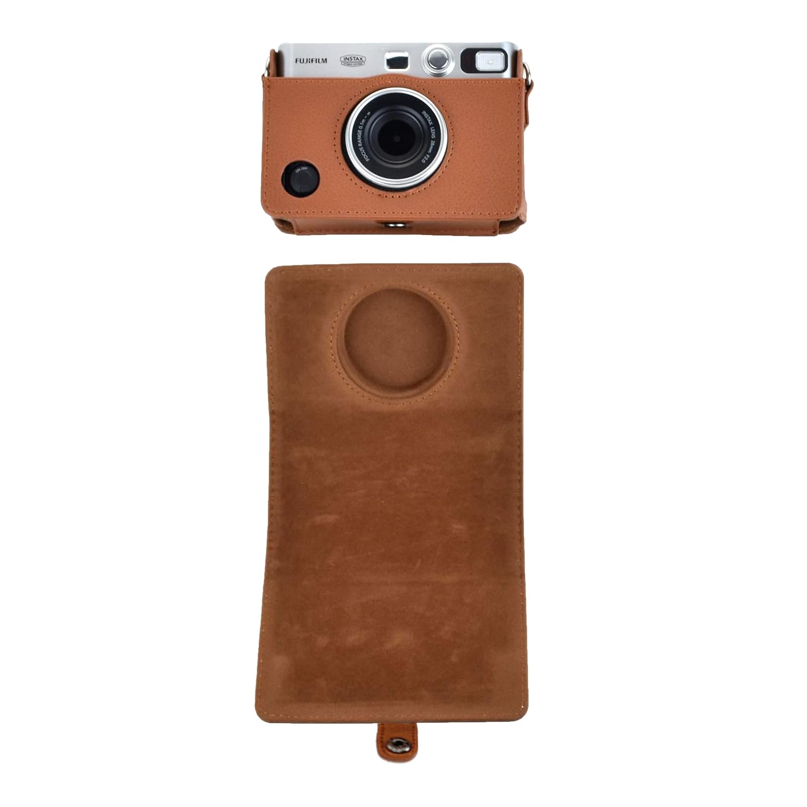 Rieibi Custodia per fotocamera Mini Evo, custodia di protezione in pelle PU vintage per fotocamera istantanea Fujifilm Fuji Instax Mini Evo con tracolla rimovibile, marrone strutturato 1, orizzontale