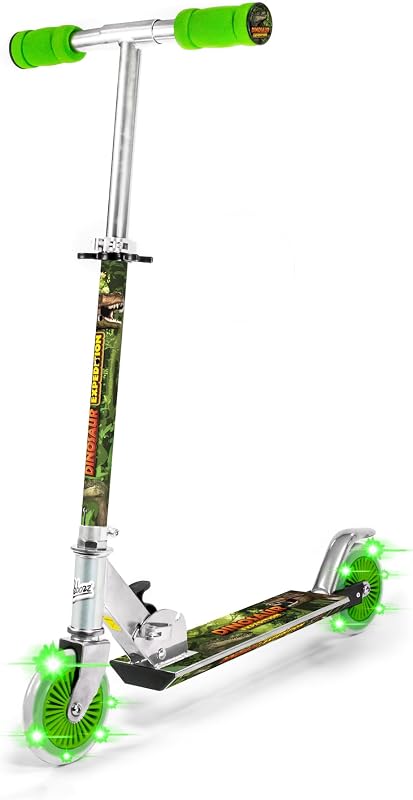 Ozbozz Dinosaur Scooter with 2 Light Up Wheels. Adjustable Handlebar Height 28.5" - 32.5"
