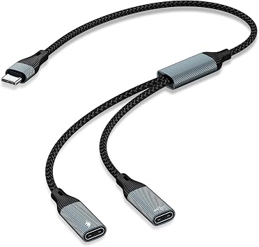USB C Splitter, USB C to Dual USB C Headphone/USB C Data and Charger Splitter, 3 in 1 USB C Audio Adapter USB C Data Cable with PD 60W Charging Compatible with MacBook Air/Pro, iPad Pro, iPhone 16/15
