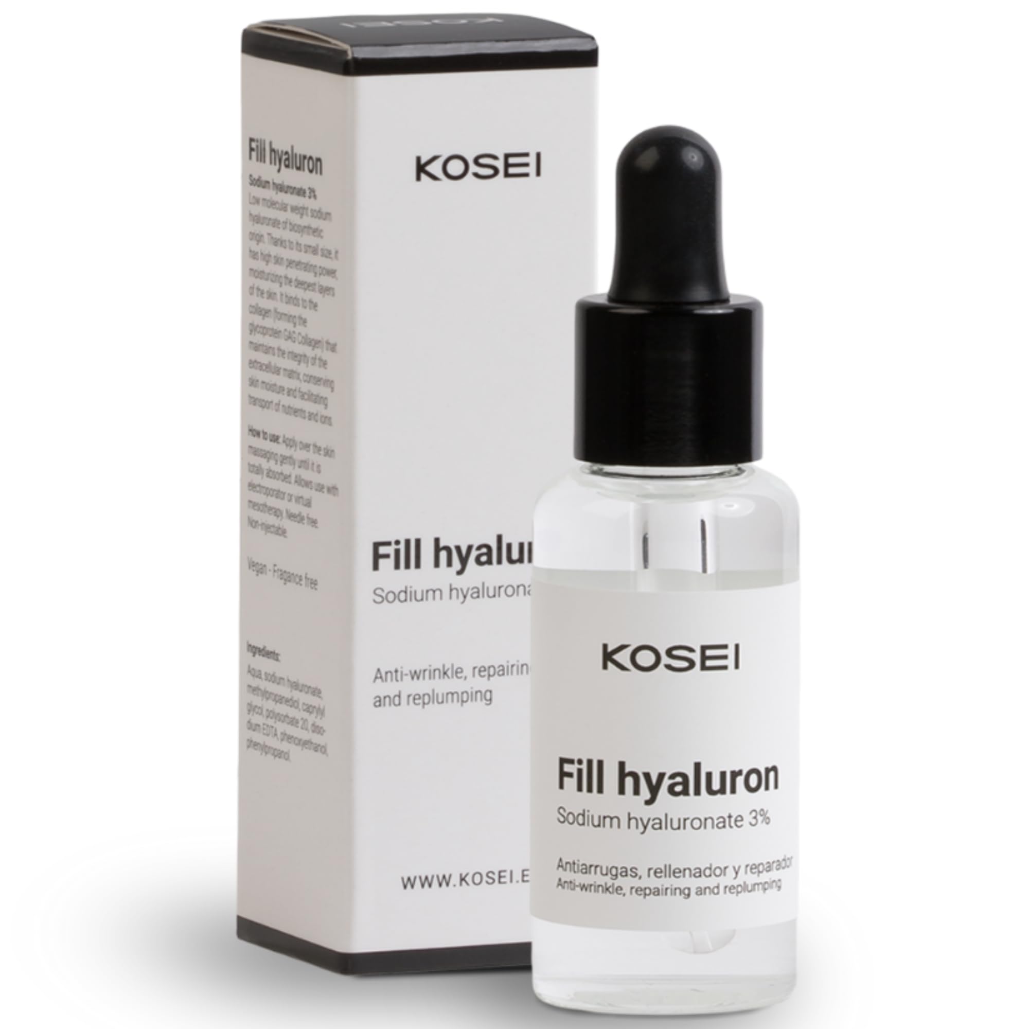 KOSEI | Kwas hialuronowy Serum | 3% kwas hialuronowy | Nawilżający krem przeciwzmarszczkowy | Z właściwościami przeciwstarzeniowymi | Poprawia jędrność twarzy i nawilżenie | 30 ml