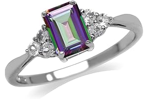 Birthstone Gemstone Ring: Mystic Topaz - 7x5mm Octagon Mystique Blue Stone in 925 Sterling Silver