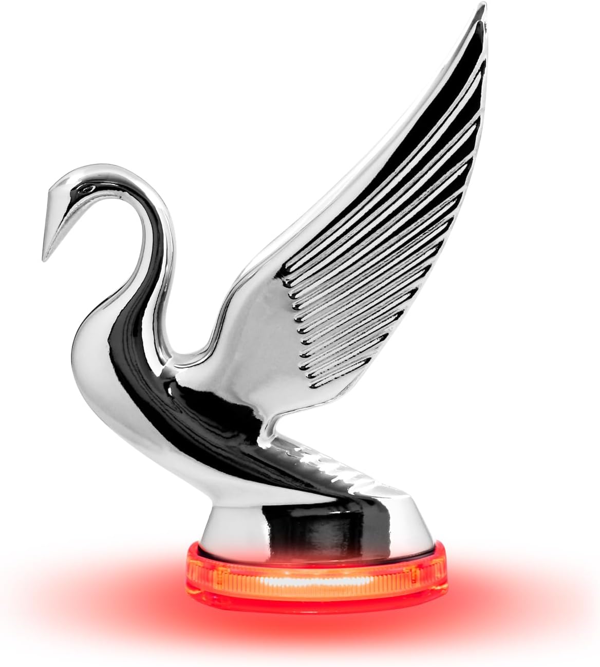 GG Grand General 47982 Chrome Swan Hood Ornament with Red/Red 6 LED Glow Base