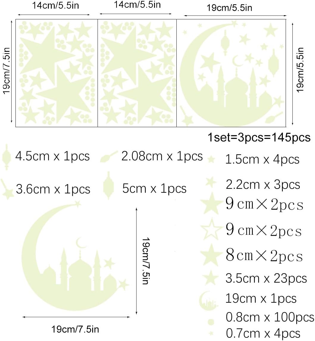 Luminous Space Wall Stickers, CAYUDEN 145 x Luminous Stars and Moon Stickers - Image 5