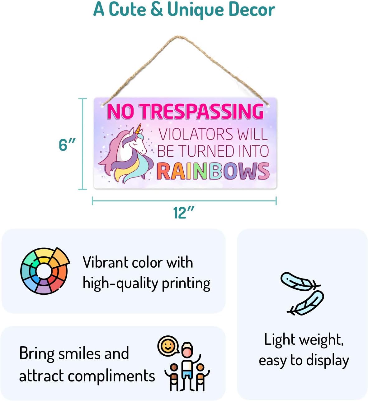 Unicorn Decor for Girls Room, Decorations For Bedroom, 12″x6″ PVC Plastic Decoration Hanging Sign, High Precision Printing, Water Proof - Image 2