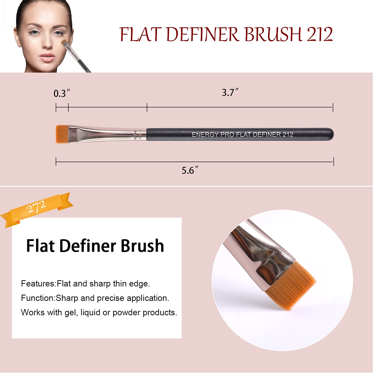 Flat Eyeliner Eyebrow Concealer Brush Pro Flat Definer Firm Stiff Thin Synthetic Bristle Precision Lash Liner Brow Conceal for Defining Shaping Eyebrows with Gel Powder Cream Cake Makeup 212 : Beauty & Personal Care