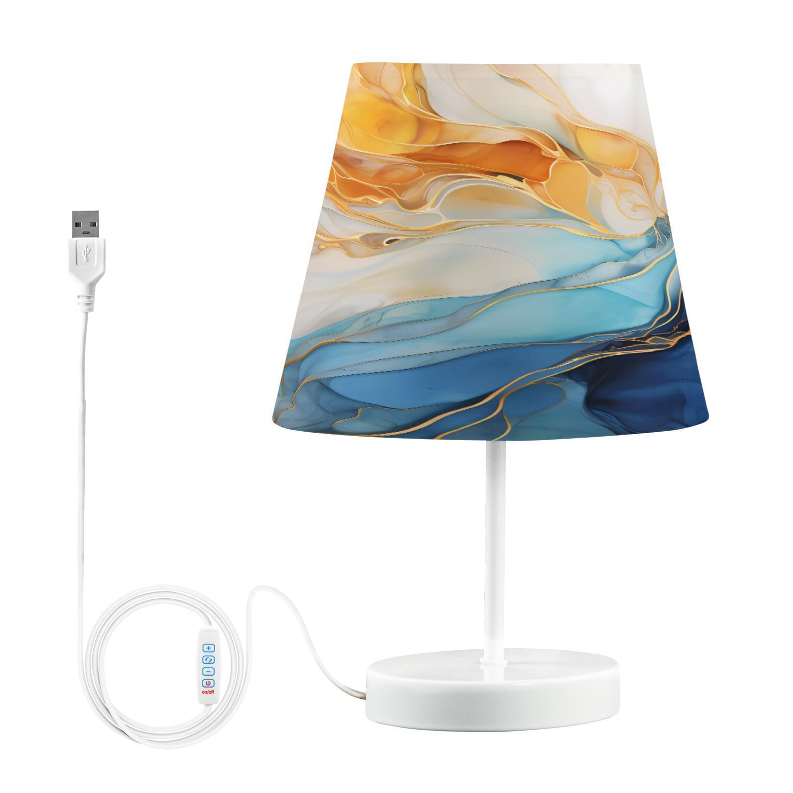 Bedside Table Lamps with USB Ports, Blue Gold Yellow Marble Textures Nightstand Desk Lamps for Bedroom, Living Room, Office,M