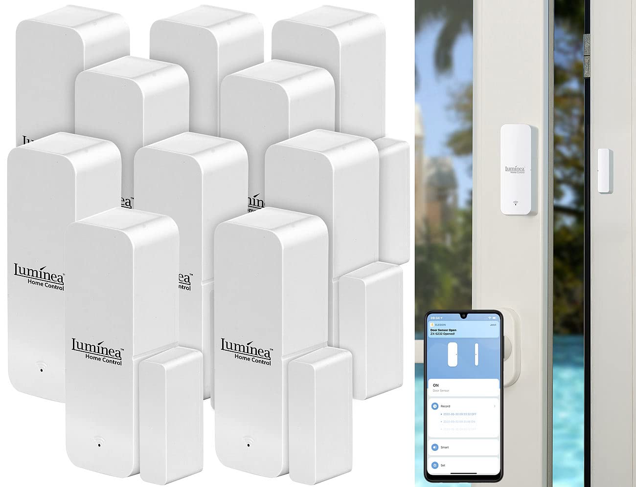 Luminea Home Control Fenstersensoren: 10er-Set ZigBee-Tür- & Fensteralarme, Alexa, Google Assist., Siri, App (Zigbee Fenstersensor, Sensoren, Senioren Handy)