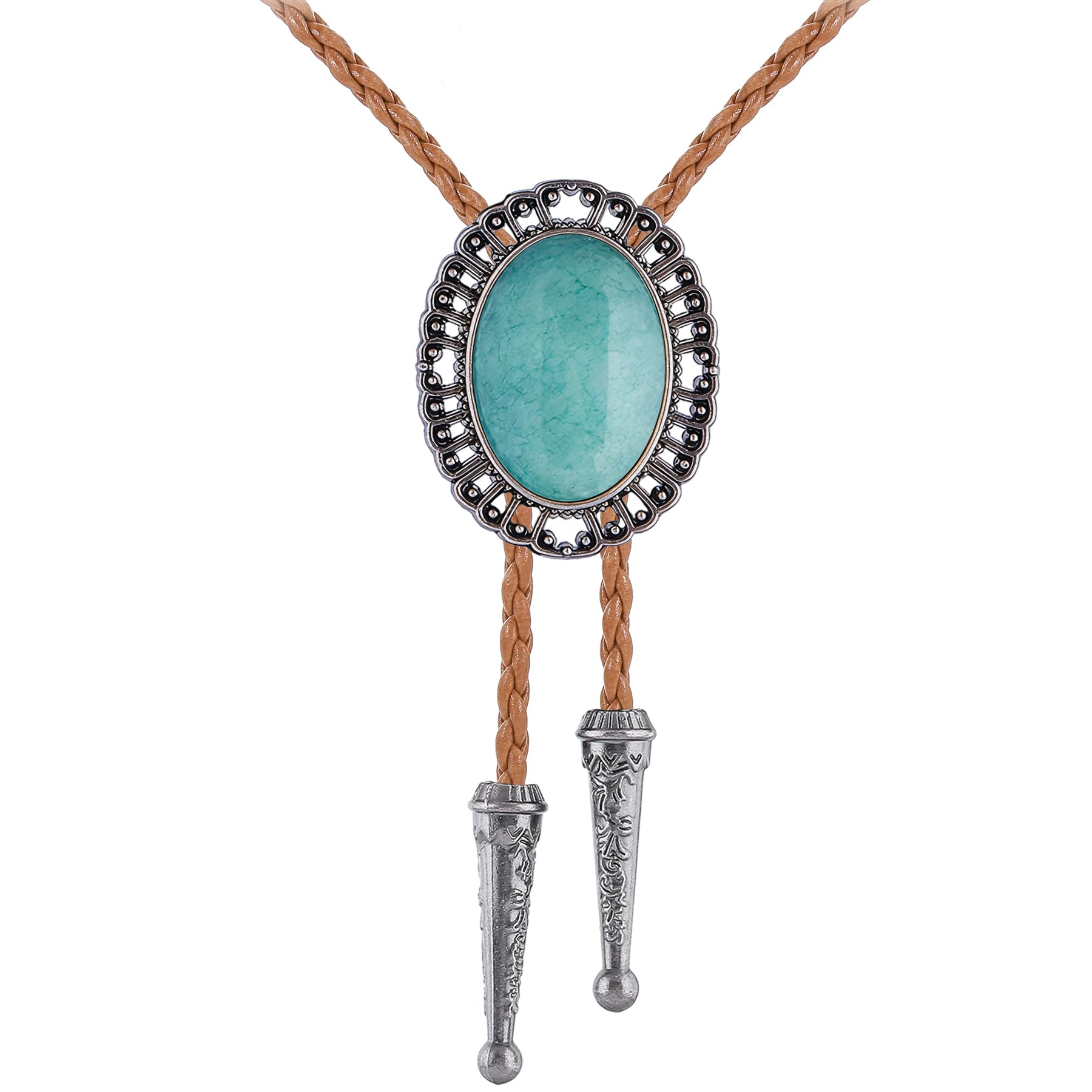 Jeilwiy Bolo Tie for Men Real Stone Westwern Cowboy Ties Silver Bolos Women Leather Necktie Gift for Birthday Christmas