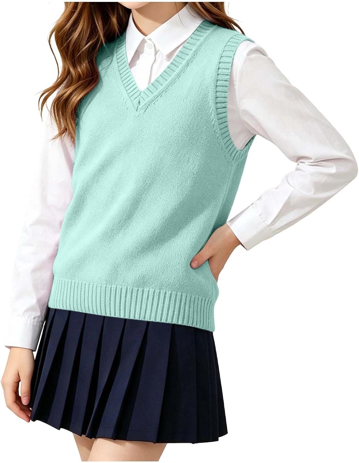 Boys Girls V Neck Knit School Uniform Sweater Vest