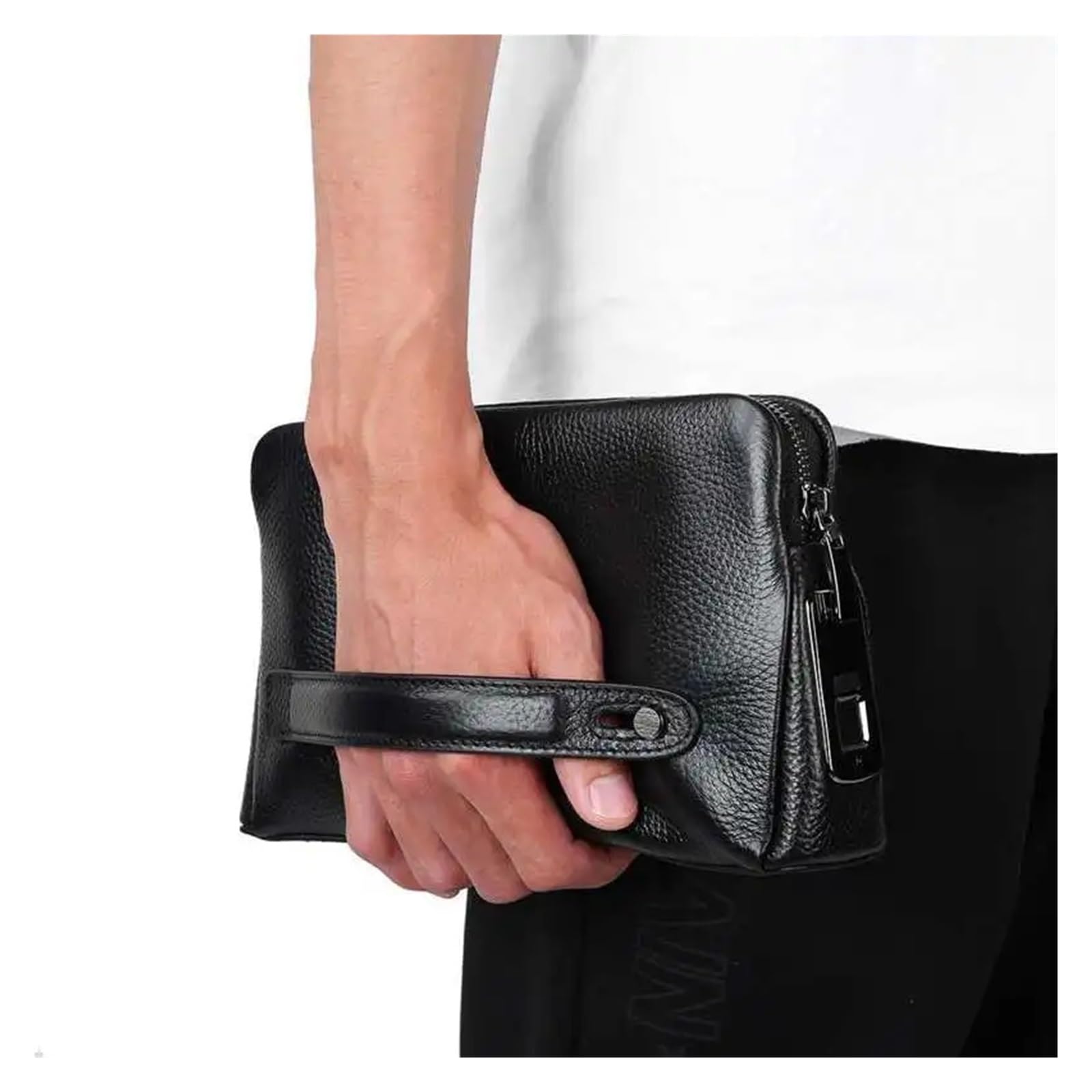 Caja fuerte para llaves al aire libre, Cajas fuertes for huellas dactilares Cartera de cuero con cremallera for hombre Bolso de mano antirrobo con seguridad con huella dactilar,para la escuela de gar
