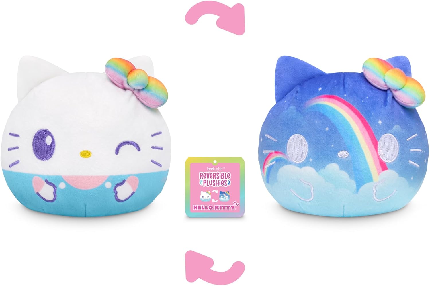 TeeTurtle Reversible Sanrio Hello Kitty 4-Inch Rainbow Two-Sided Flip Plush Toy with Embroidered Details - Cute Mini Collectible Plush for Kids, Teens, and Adults