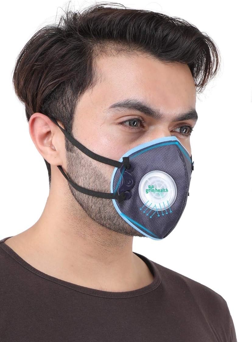 Grin Health N99 Mask AirSaftyHEPA with Activated Carbon & Breathing Valve, Reusable Washable (Size Fits-All)