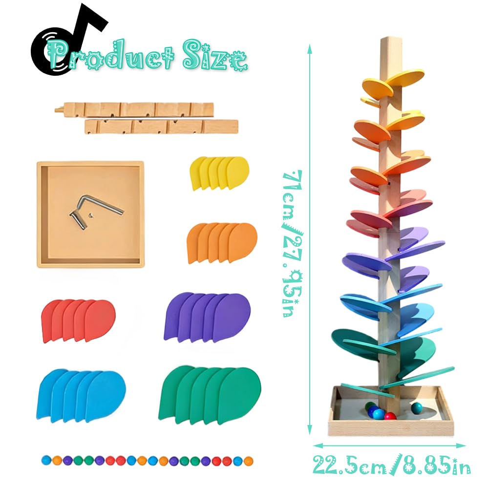 Montessori Juguete de Pista de Bolas, Pista de Canicas de Árbol Musical con Juego de Bolas Stem Música Educación Temprana Niños Jugando para Guardería Habitación Infantil, Árbol de Bolas de Madera