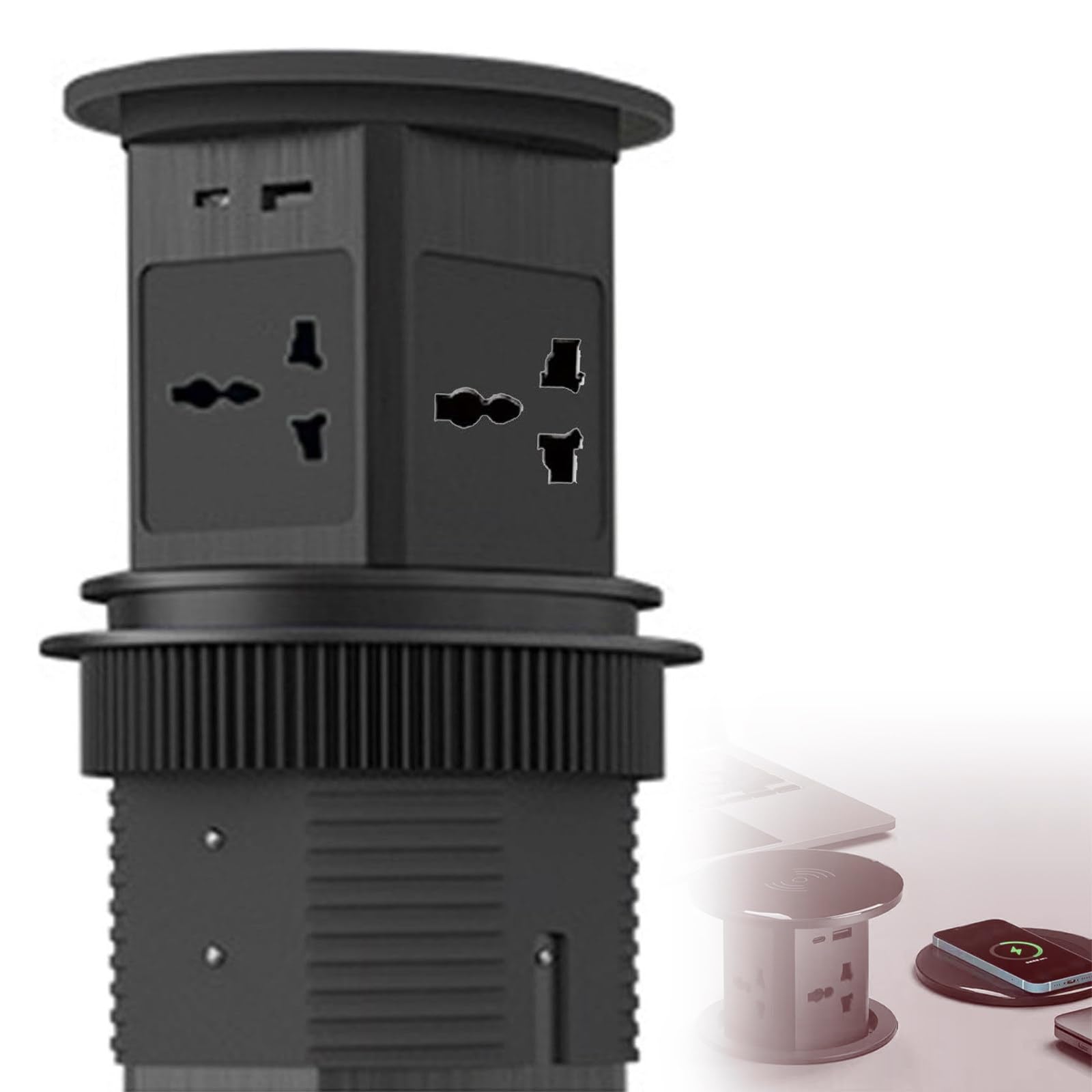 Presa pop up a 4 vie, con 2 porte B e ricarica wireless, rotonda, da incasso, per cucina, piano di lavoro e ufficio
