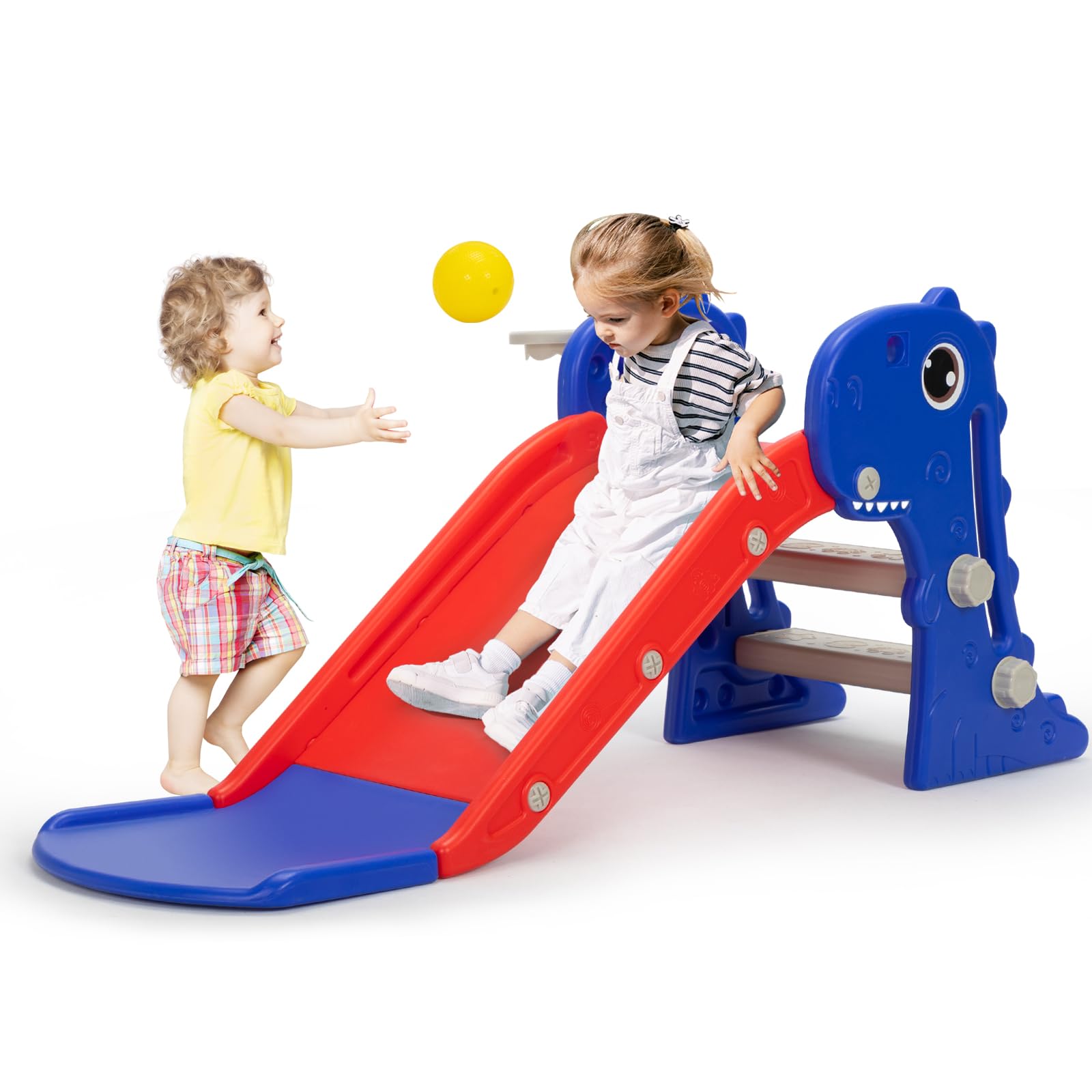 3 in 1 Toddler Slide for Boys Girls Age 1-3, Baby Slide Plastic Climber Playset with Basketball Hoop and Ball, Indoor Slide and Outdoor Playground Slide for Kids — image 1