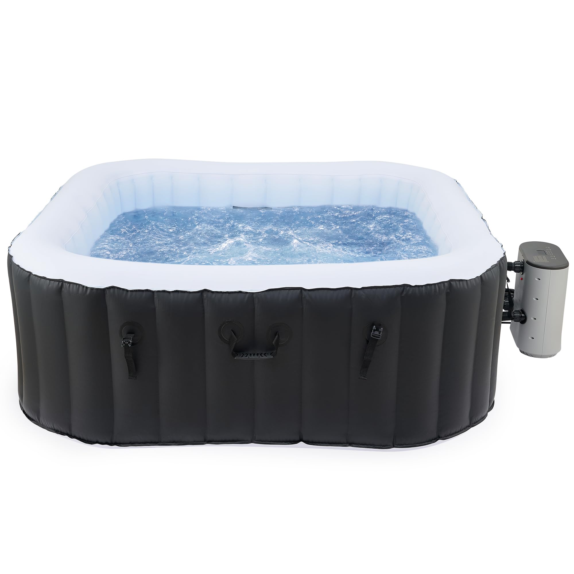 CO-Z Spa Gonflable 4-6 Personnes Carré 1,8m, Bain à Remous Gonflable Extérieur avec 94 Jets de Massage, Chauffage Rapide, Pompe & Couverture, Périphérie de Jardin Terrasse - Noir