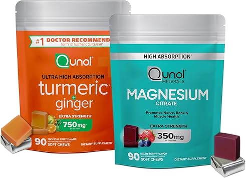 Magnesium & Turmeric Magnesium Citrate, 350mg, 90 Soft Chews & Turmeric and Ginger, 750mg, 90 Soft Chews
